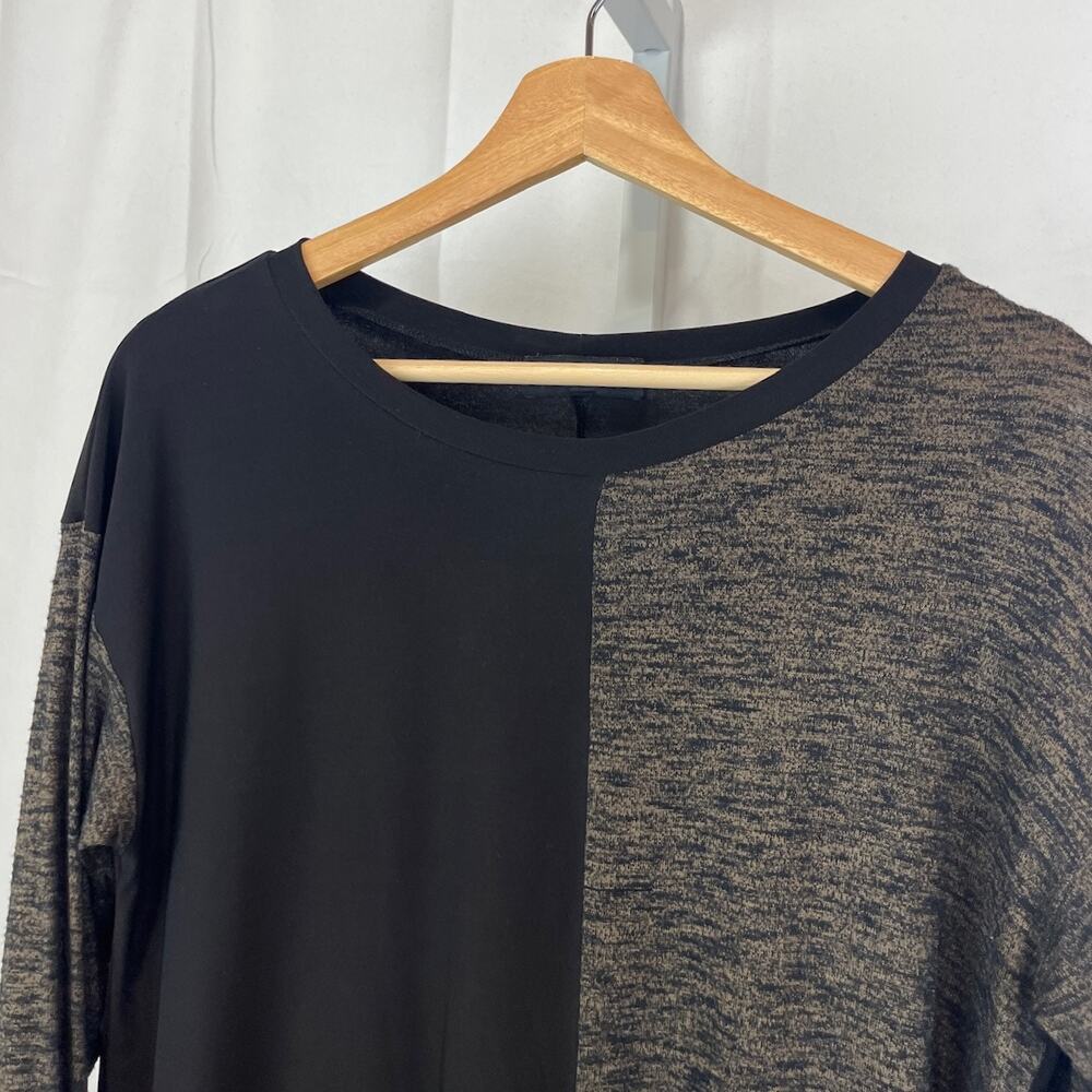 SUN KIM Sz S Colorblock Tunic Top Long Sleeve Asymmetric Pocket Hem Black Brown - Picture 4 of 7